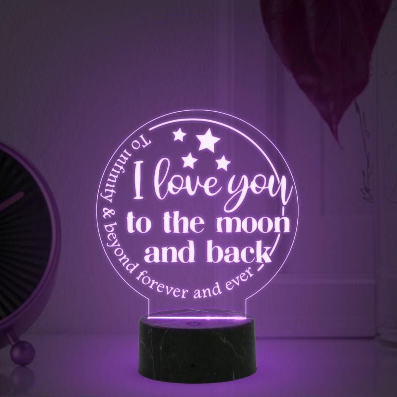 I Love You to The Moon and Back Engraved Night Lamp with Automatic Color Changing Light Bedroom Kids Room Decoration